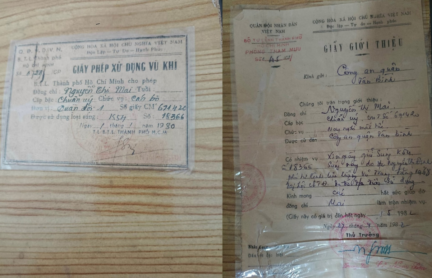 Giấy phép sử dụng súng do cơ quan chức năng cung cấp cho bà Mai Giấy phép sử dụng súng do cơ quan chức năng cung cấp cho bà Mai