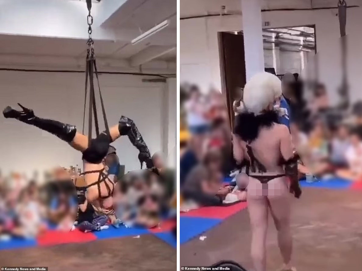 Nghệ sĩ bán khỏa thân biểu diễn trước khán giả là phụ huynh và trẻ nhỏ. Ảnh: Kennedy News and Media.