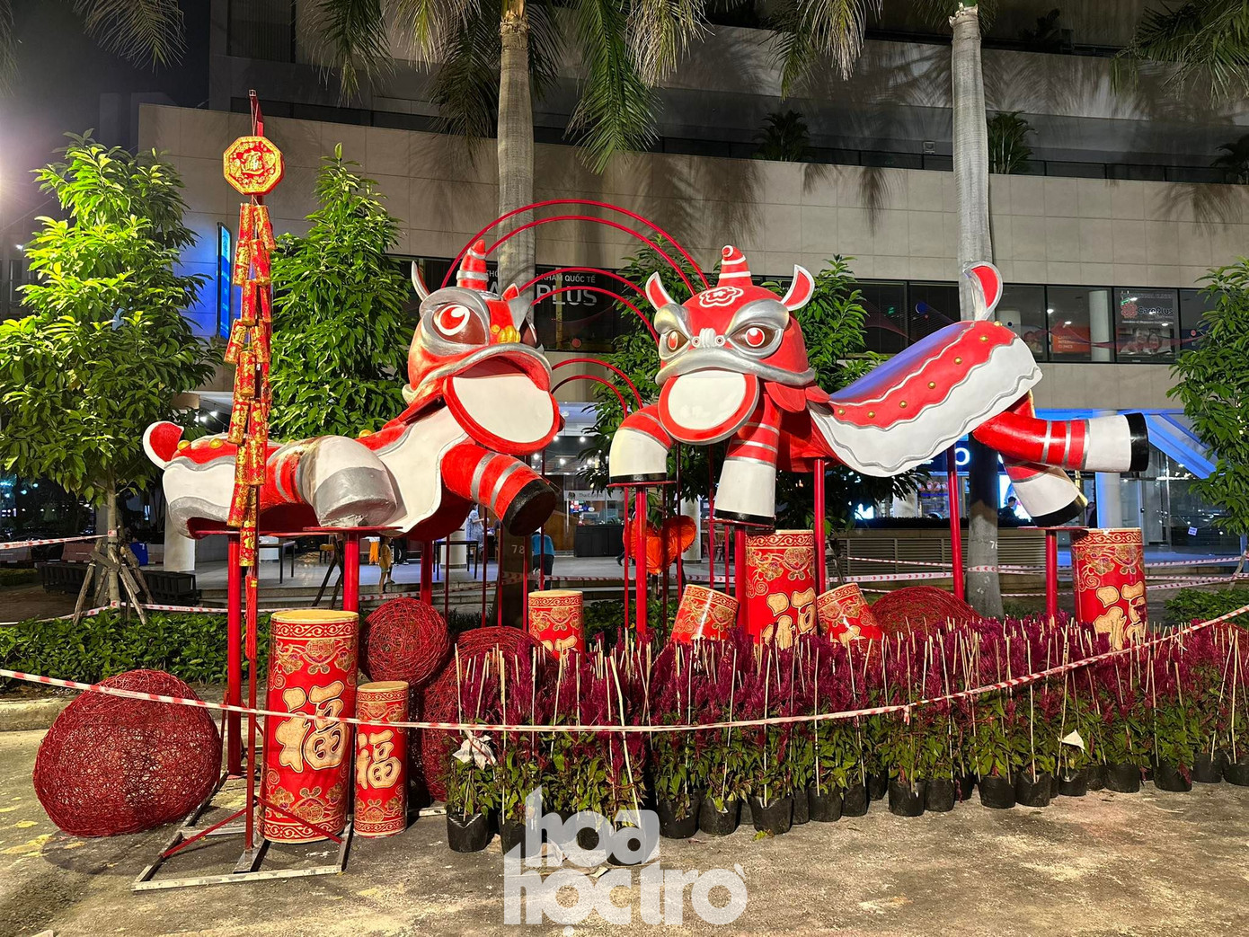 Cụm trang trí Lân Sư Rồng, một nét văn hoá cổ truyền của người Hoa trong dịp Tết.