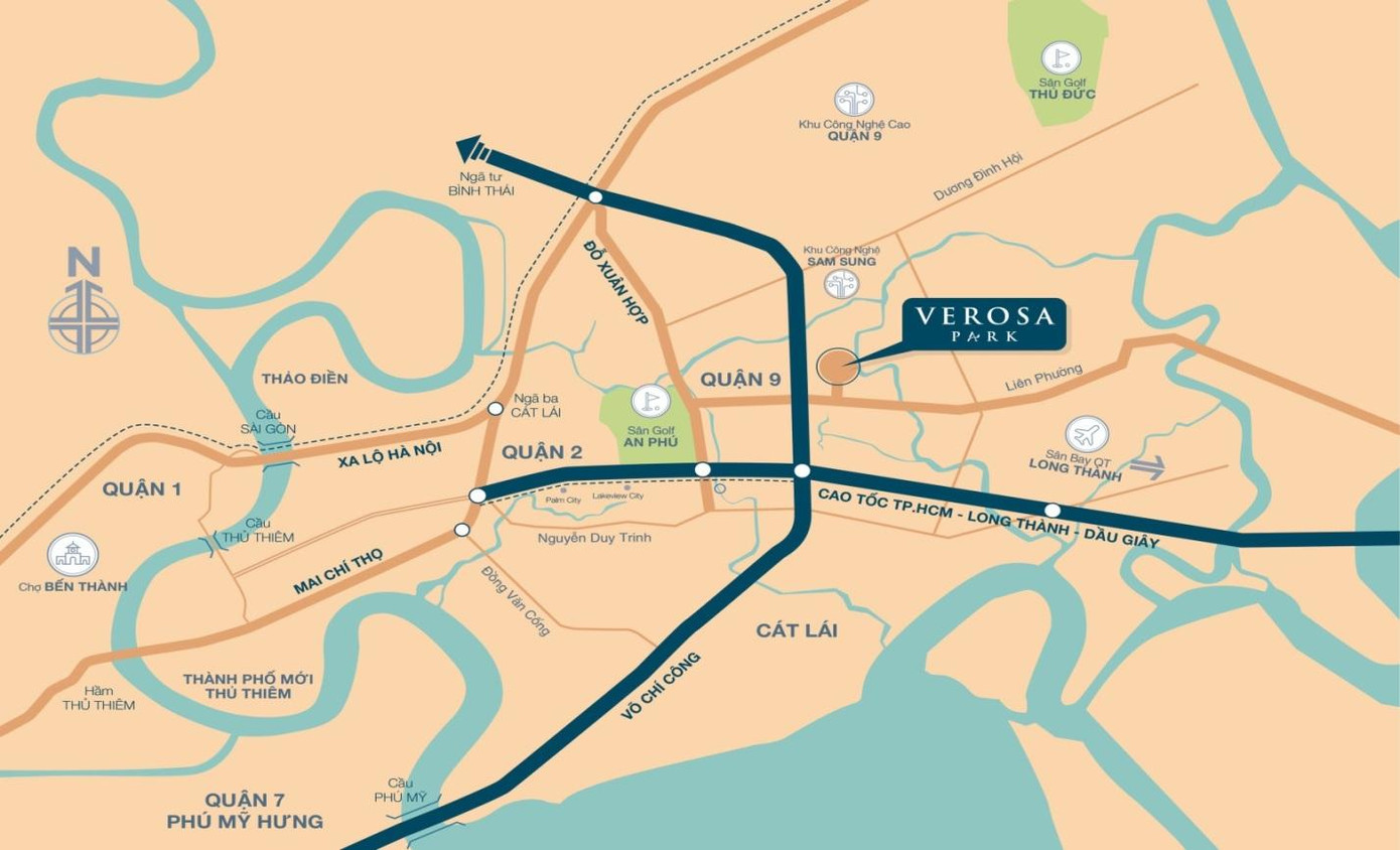 Verosa Park tọa lạc gần vòng xoay Liên Phường – Võ Chí Công, Phường Phú Hữu, TP.Thủ Đức; đến Quận 1 chỉ 15 phút và 20 phút đến KĐT Phú Mỹ Hưng.