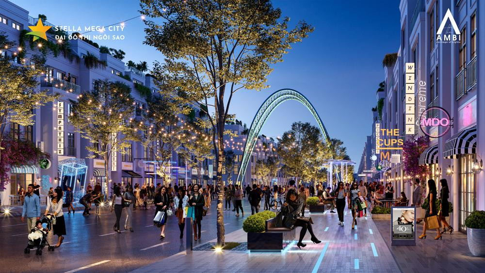 Phối cảnh một góc đại lộ Ánh Sáng rực rỡ về đêm như một biểu tượng mới của thành phố Cần Thơ.