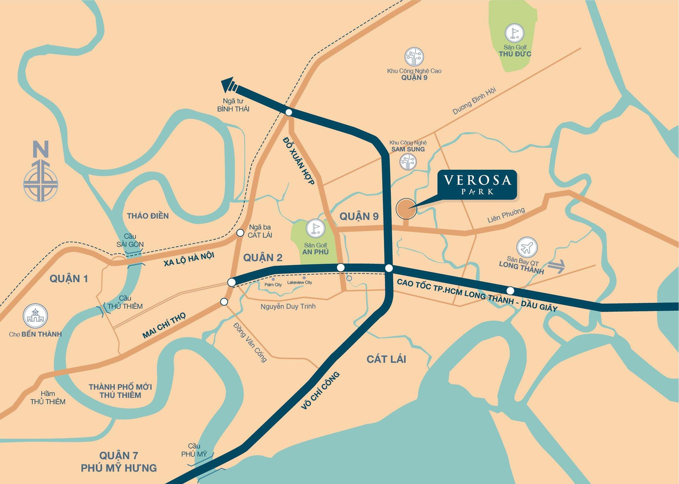 Cao tốc Tp.HCM - Long Thành – Dầu Giây &amp; đường Võ Chí Công giúp cư dân rút ngắn thời gian di chuyển đến khu công nghệ - giáo dục bậc cao, khu trung tâm tài chính Thủ Thiêm (Tp.Thủ Đức); KĐT Phú Mỹ Hưng(Quận 7)