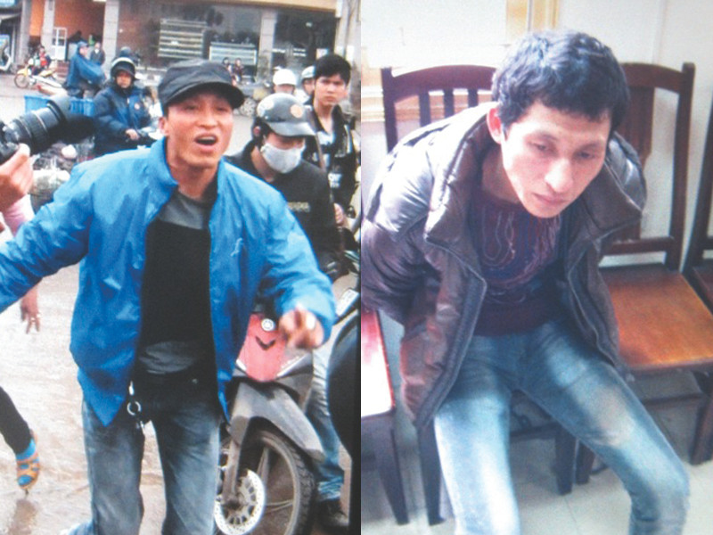 Đối tượng Bình đang chửi bới trước trụ sở CA và Hạ bị khống chế . Đối tượng Bình đang chửi bới trước trụ sở CA và Hạ bị khống chế