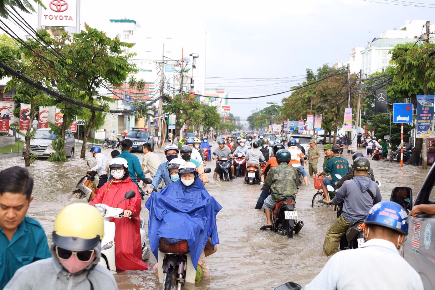 Người dân Cần Thơ chật vật trong "biển nước" giữa lòng thành phố sau "combo" mưa lớn và triều cường sáng 13/10. Người dân Cần Thơ chật vật trong "biển nước" giữa lòng thành phố sau "combo" mưa lớn và triều cường sáng 13/10.
