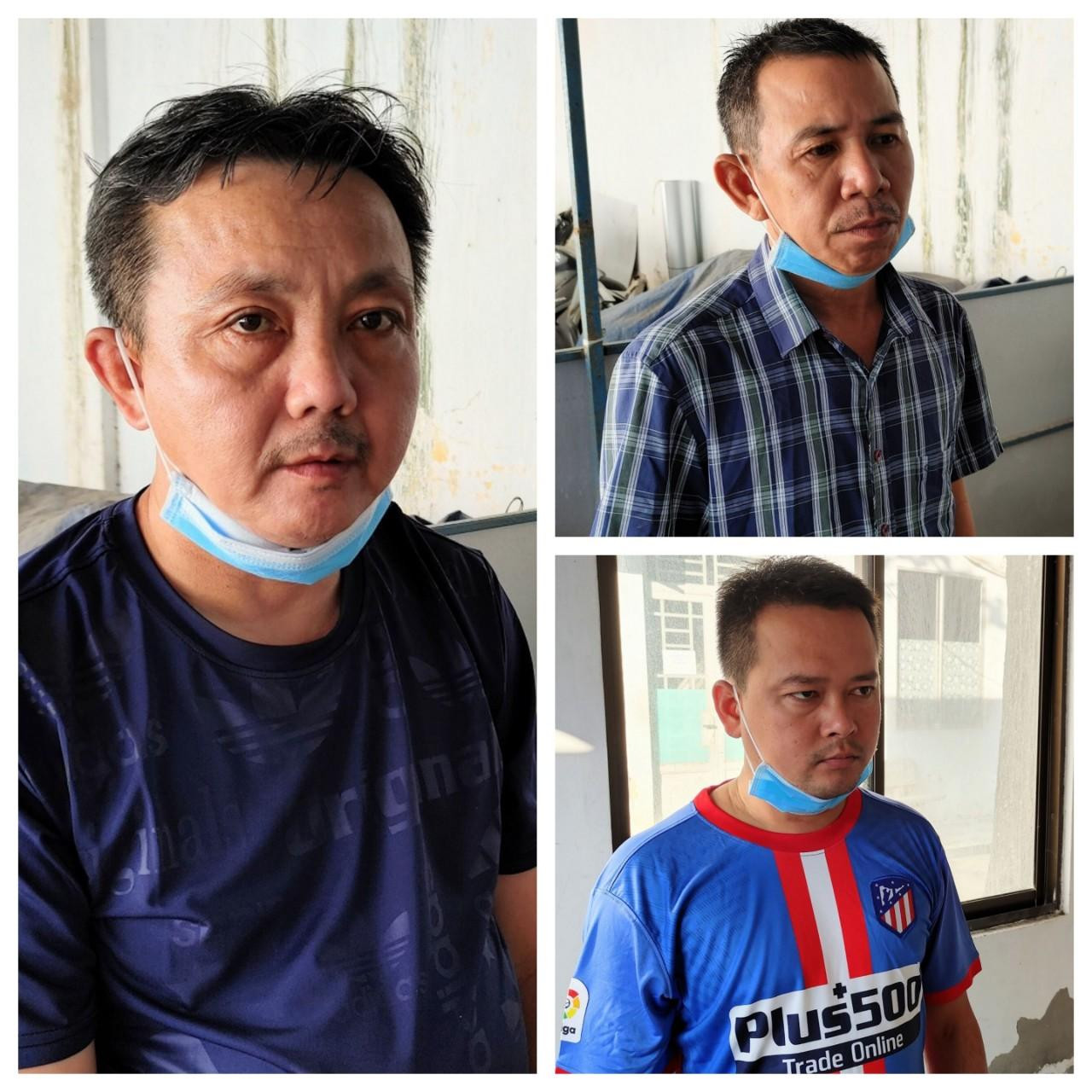 Đối tượng Cường (áo xanh), Minh (áo sọc) và Hùng. Đối tượng Cường (áo xanh), Minh (áo sọc) và Hùng.