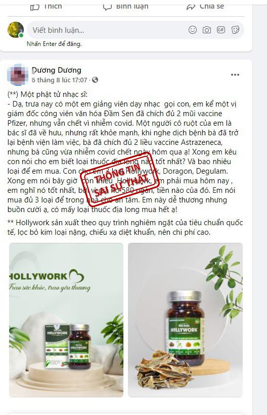 Thông tin thất thiệt mà N. đăng trên mạng xã hội. Thông tin thất thiệt mà N. đăng trên mạng xã hội.