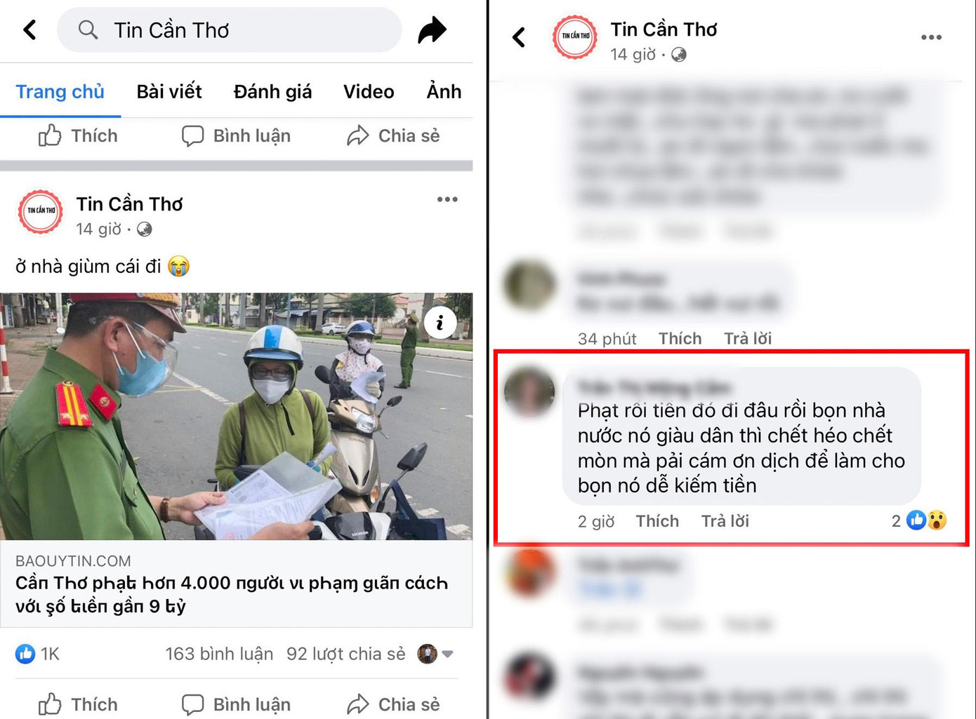 Nội dung mà C. bình luận trên mạng xã hội.