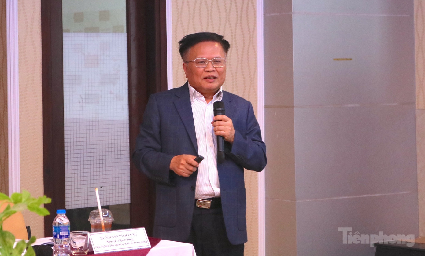 Tiến sĩ Nguyễn Đình Cung - Nguyên Viện trưởng Viện Nghiên cứu quản lý kinh tế Trung ương phát biểu tại hội thảo (Ảnh: Kim Hà).