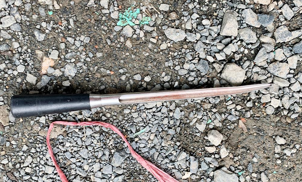 Cây xăm gạo - hung khí gây án Cường vứt tại hiện trường. Cây xăm gạo - hung khí gây án Cường vứt tại hiện trường.