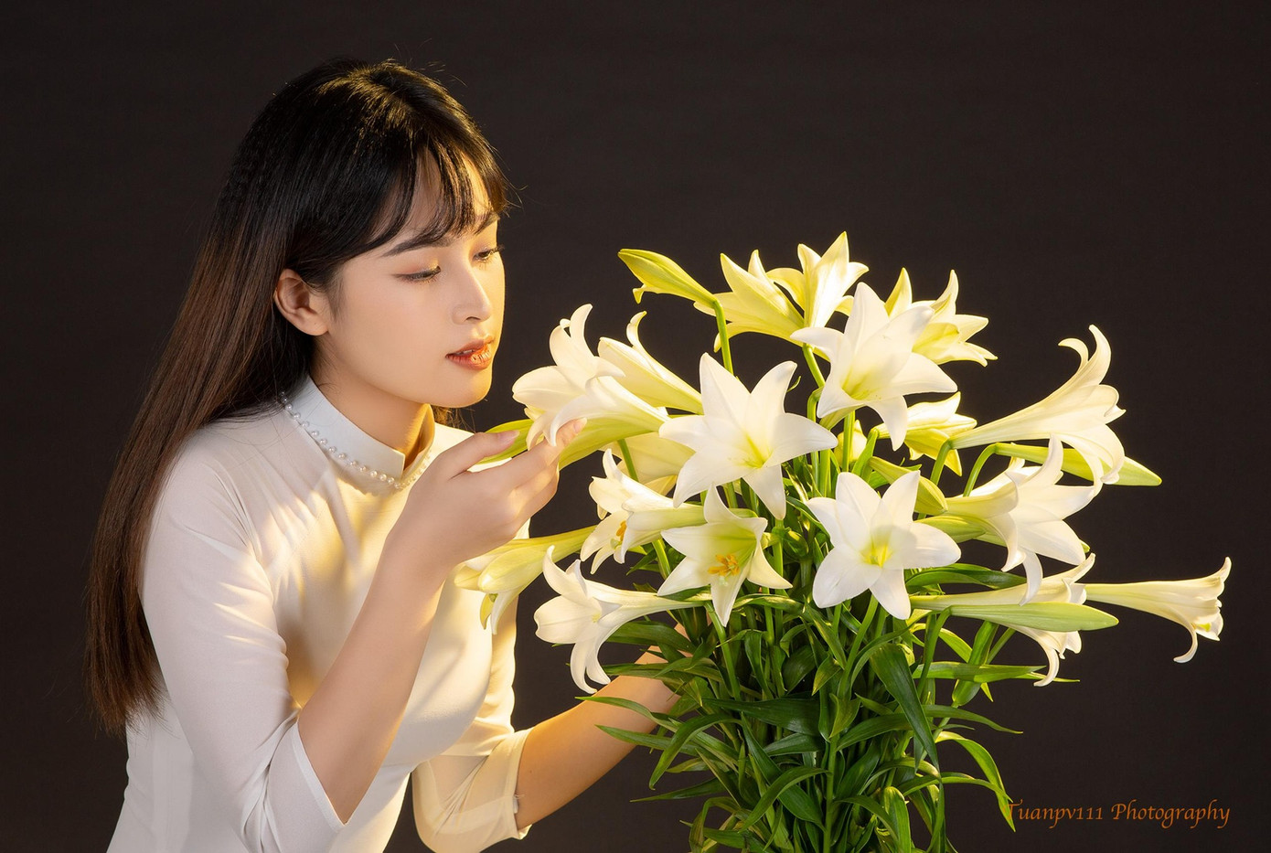 Hoa loa kèn trong concept chụp ở studio. Ảnh: Phạm Văn Tuấn