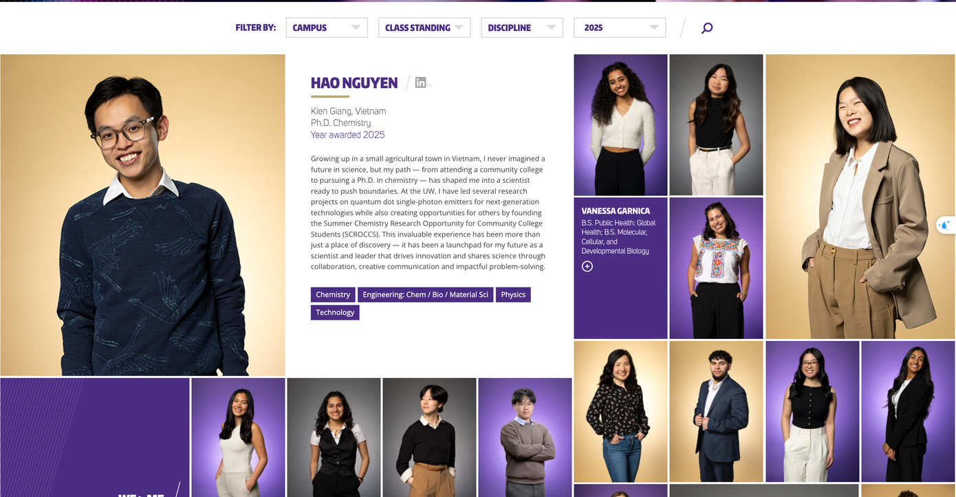 Tiến sĩ Nguyễn Anh Hào lọt vào danh sách UW Husky 100 của Trường ĐH Washington (Mỹ). Ảnh: washington.edu