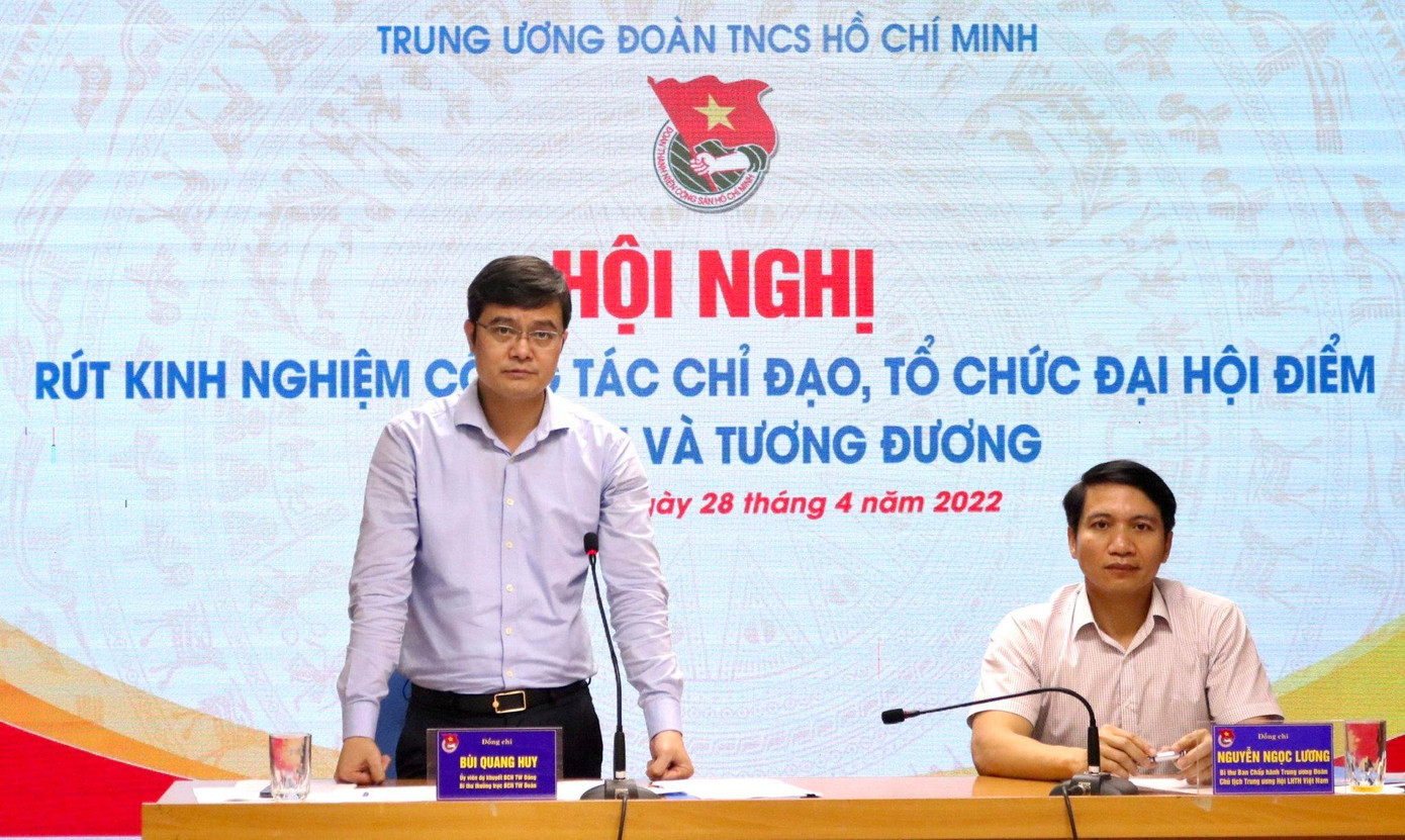 Anh Bùi Quang Huy, Ủy viên dự khuyết T.Ư Đảng, Bí thư thường trực T.Ư Đoàn phát biểu tại Hội nghị. Ảnh: Bảo Anh