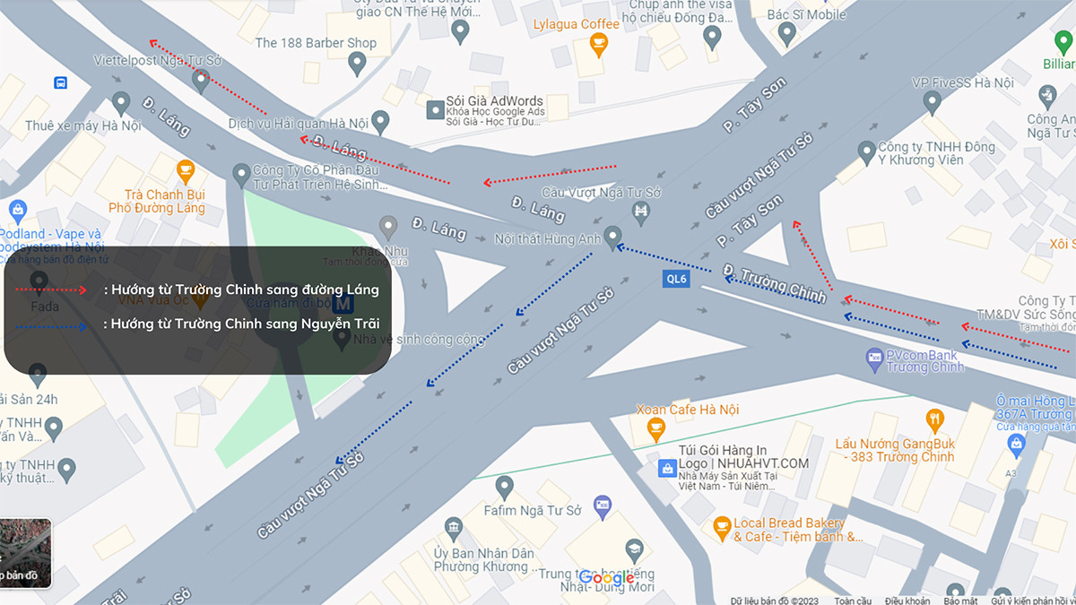Bản đồ hướng đi mới di chuyển từ đường Trường Chinh sang đường Láng.