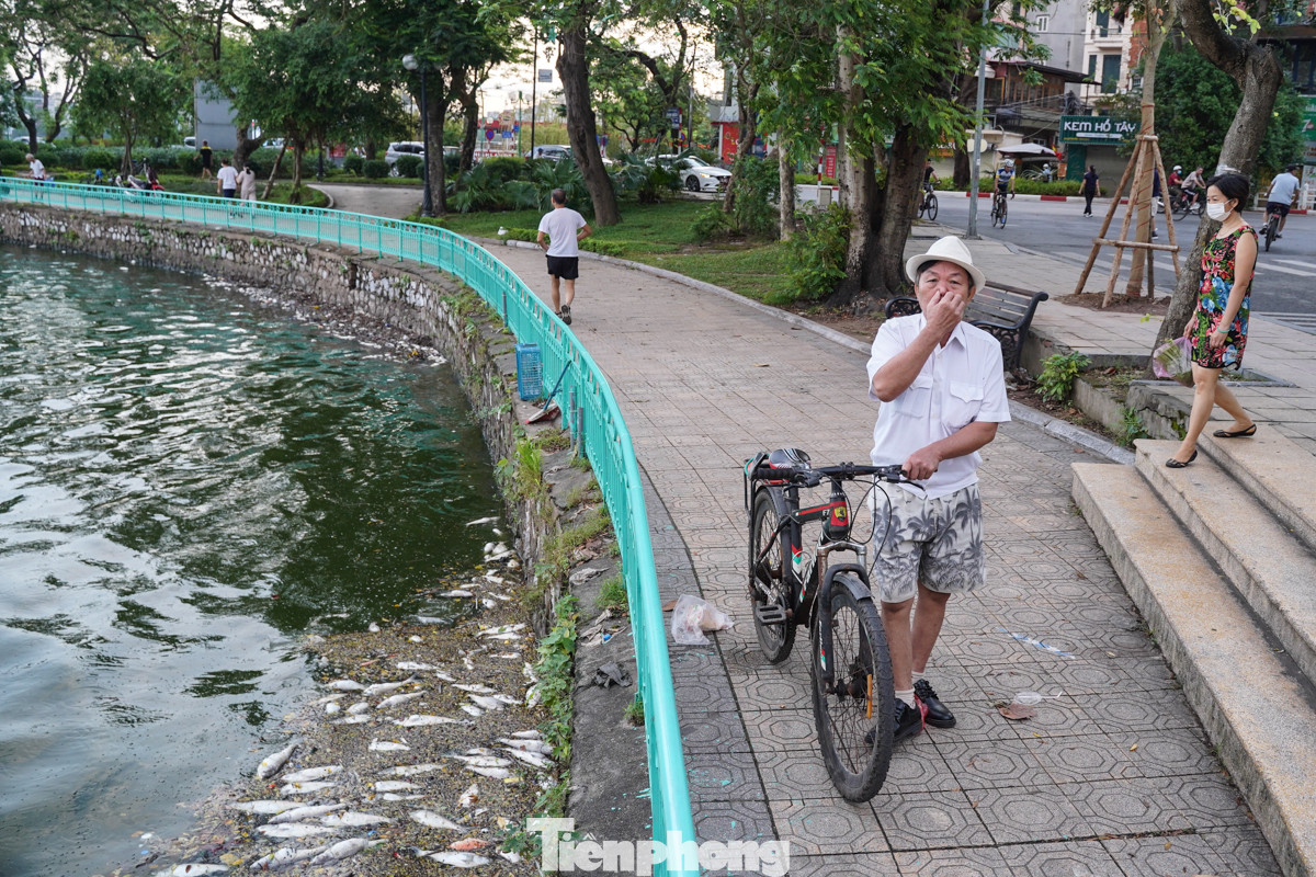 "Bờ hồ là một nơi rất đẹp của Thủ đô, việc để cá chết dạt vào bờ thế này là không được. Hôm qua tôi tập thể dục thấy cá chết rồi nhưng hôm nay còn nhiều hơn, mùi hôi thối bốc ra rất xa", người đàn ông cho biết.