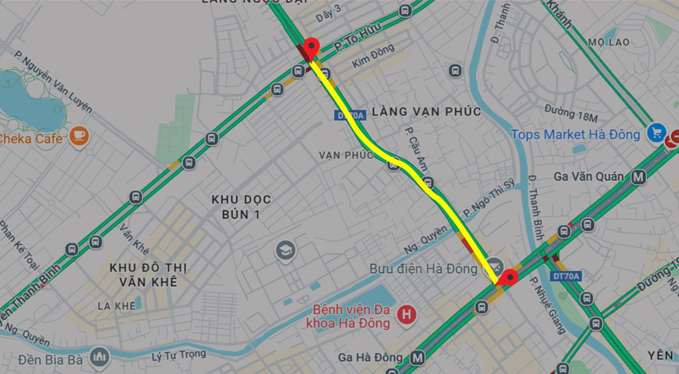 Vị trí tuyến đường Chu Văn An – Vạn Phúc (đường 70) trên bản đồ. (Ảnh: Google Maps)