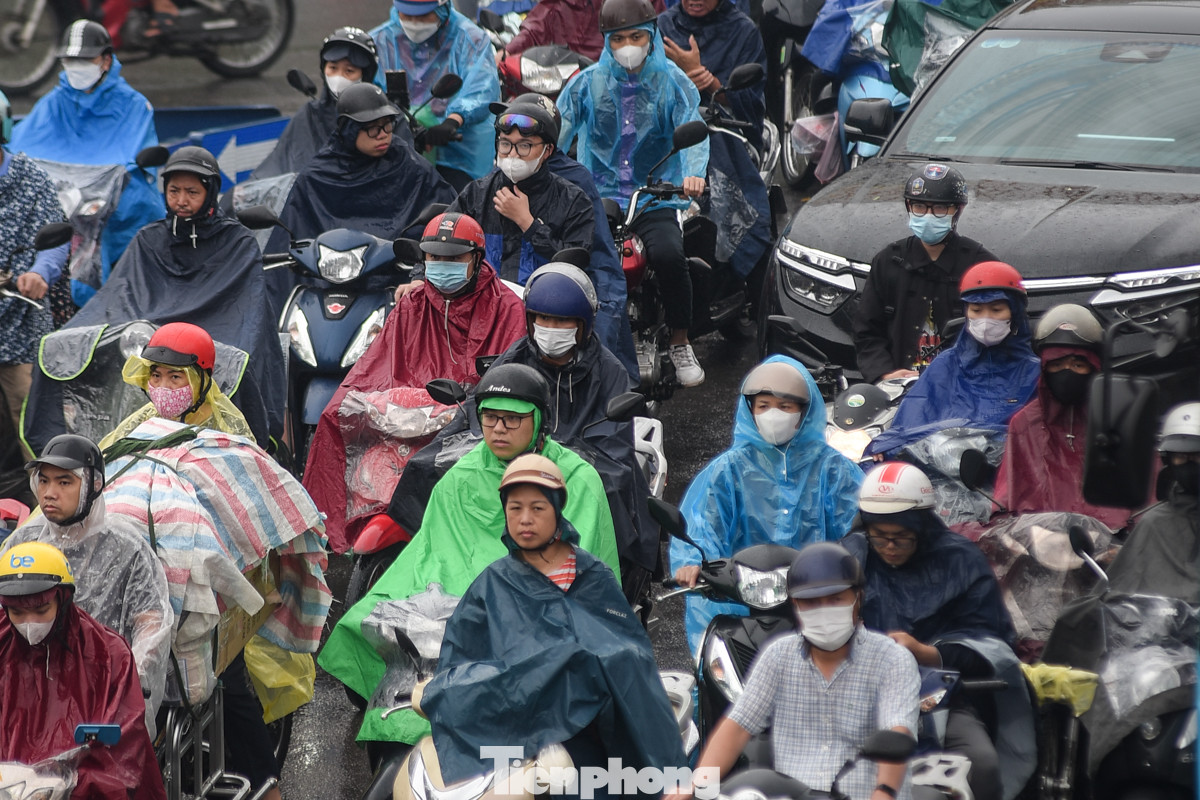 Xe máy và ôtô chen nhau trên đường.