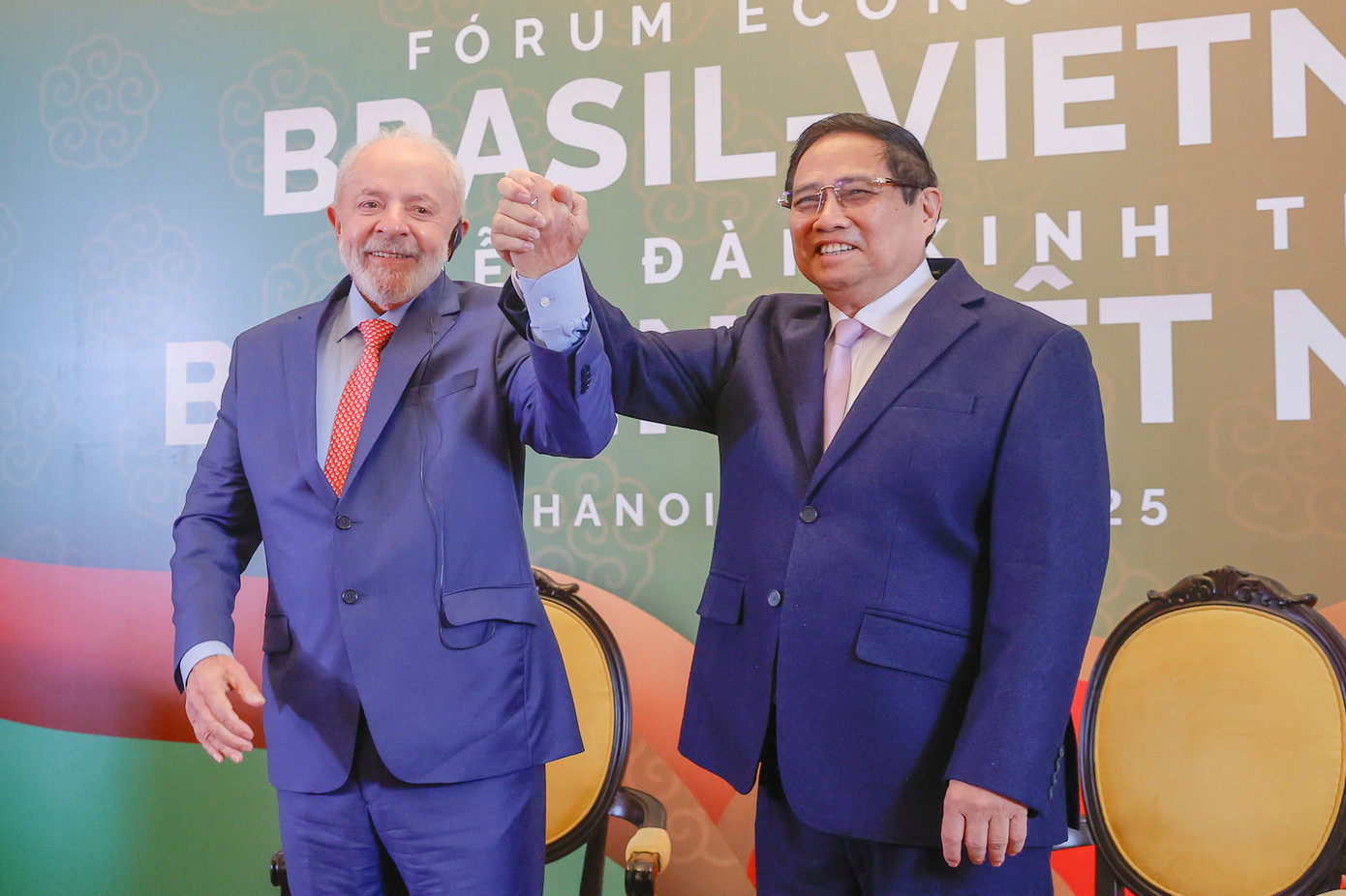 Thủ tướng Phạm Minh Chính và Tổng thống Brazil Lula da Silva dự Diễn đàn Kinh tế Việt Nam - Brazil. Ảnh: VGP/Nhật Bắc.