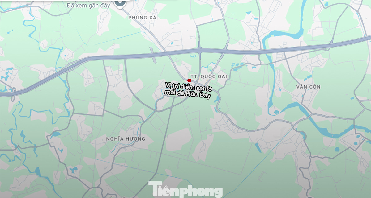 Vị trí điểm sạt lở mái đê hữu Đáy trên bản đồ. (Ảnh: Google Maps)