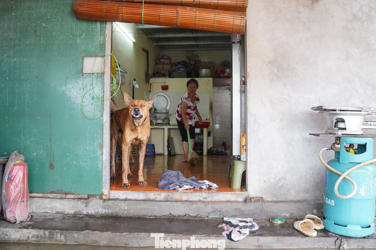 Vừa dọn dẹp nhà cửa vừa khóc nghẹn, bà Lại Thị Thìn cho biết: &quot;Tôi đang cố đưa đồ lên cao, thật sự rất sợ. Sống ở đây bao nhiêu năm chưa bao giờ tôi thấy nước ở đây dâng cao như vậy, từ sáng đến giờ mà đã cao hơn cả mét rồi&quot;