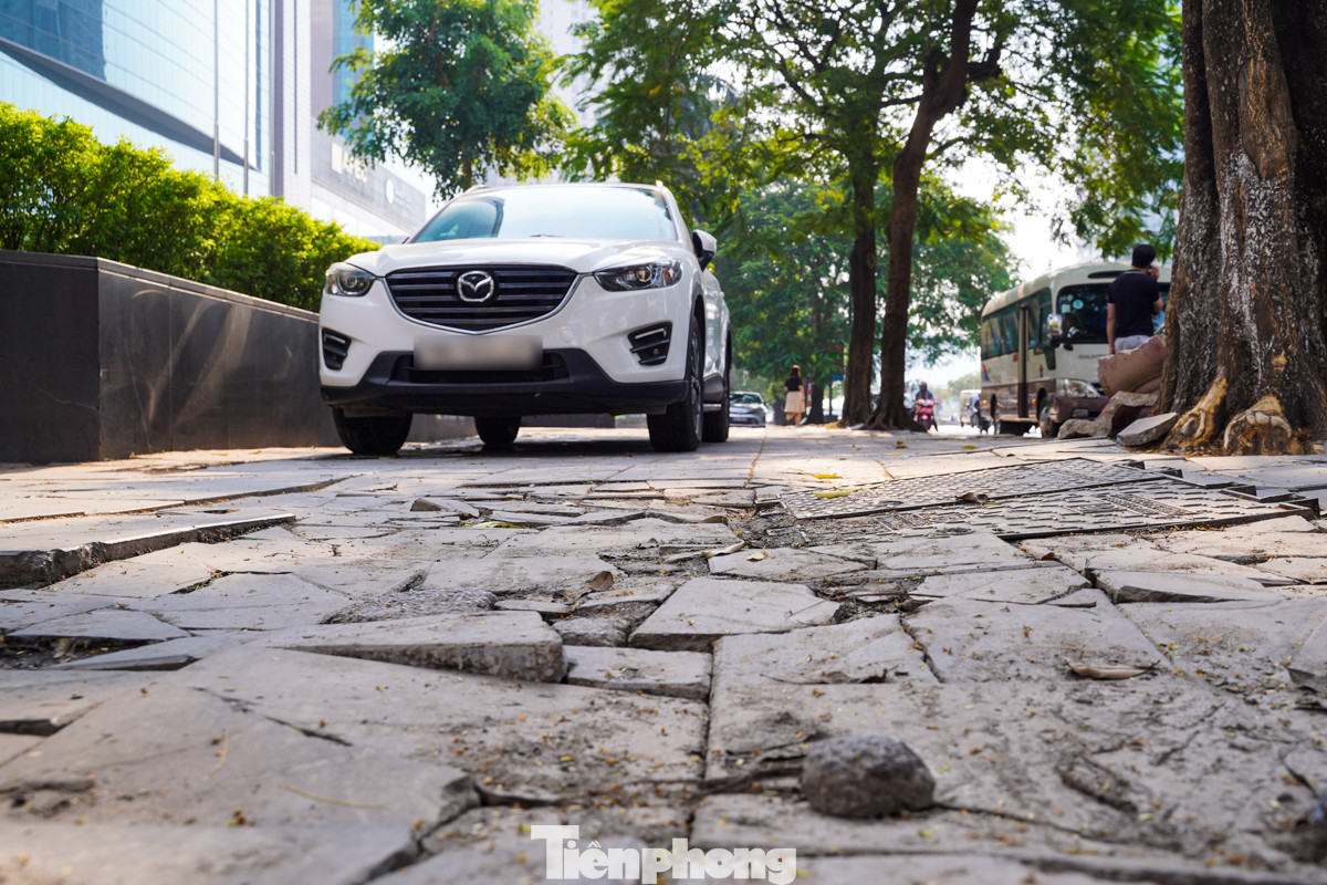 Ô tô đậu trên vỉa hè đường Trần Duy Hưng.