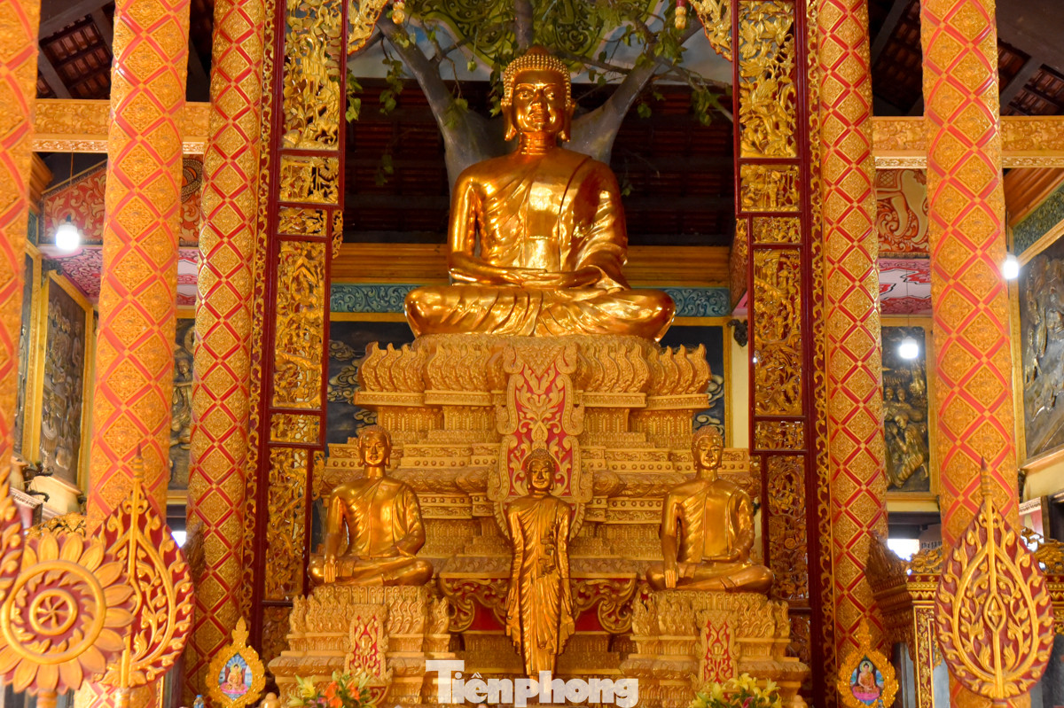 Phía trong chánh điện là bức tượng Đức Phật Thích Ca tọa lạc trên tòa sen cao.