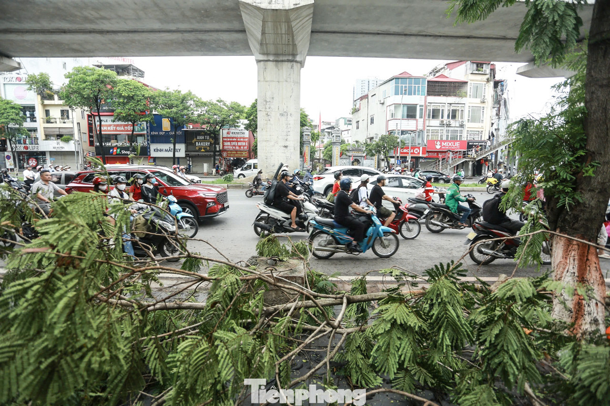 Ngày đi làm đầu tiên sau cơn bão số 3, nhiều tuyến đường tại Hà Nội vẫn còn ngổn ngang cây đổ, gây cản trở cho việc đi lại của người dân.