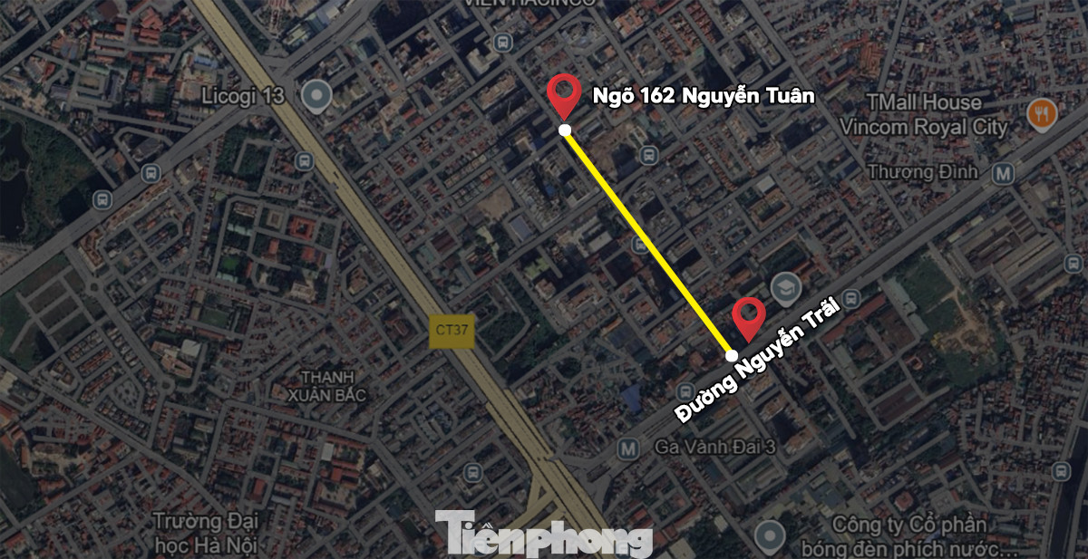 Vị trí đường đoạn đường Nguyễn Tuân thuộc quận Thanh Xuân dự kiến sẽ mở rộng (Ảnh: Google Maps).