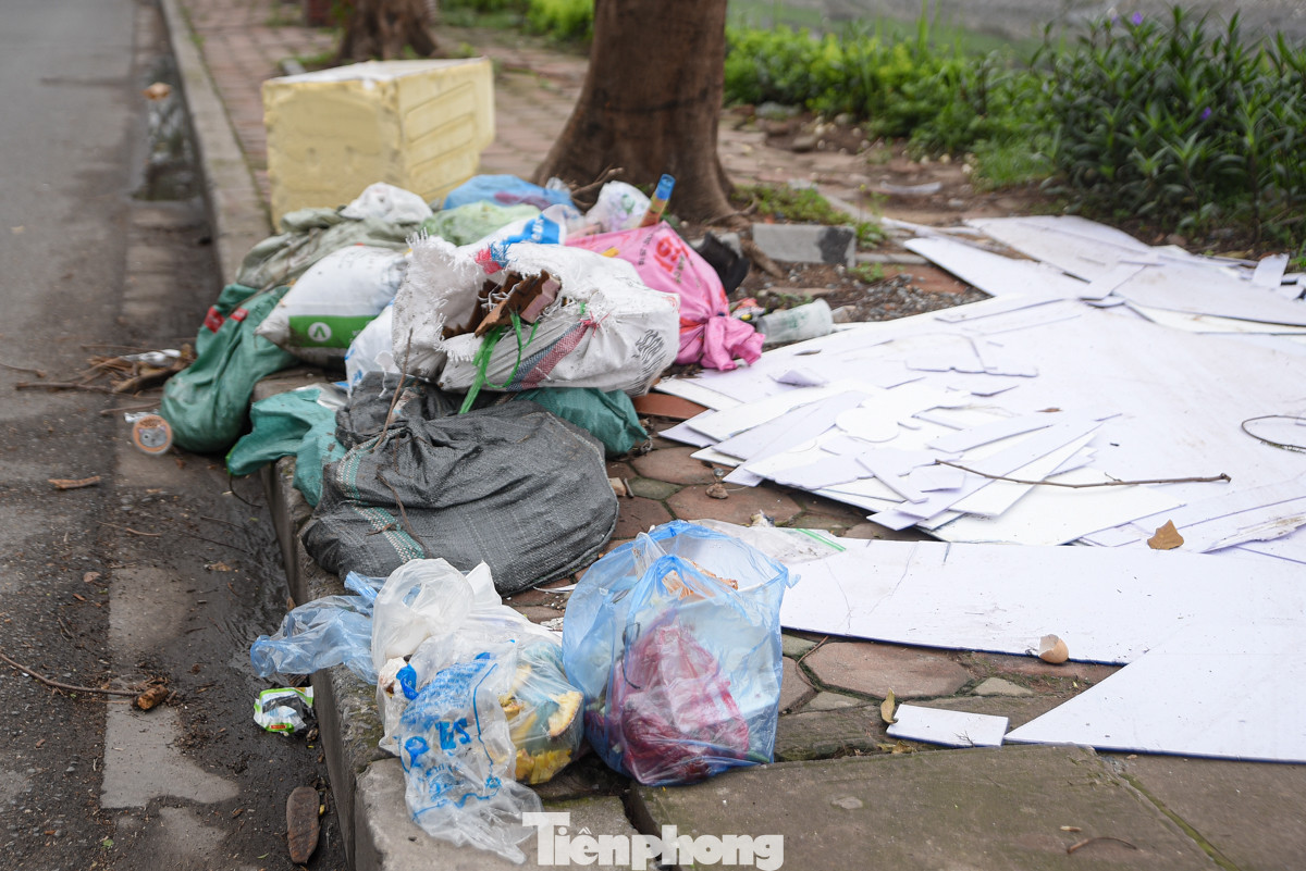 Đường Nguyễn Ngọc Vũ (quận Cầu Giấy) nhếch nhác vì rác thải.