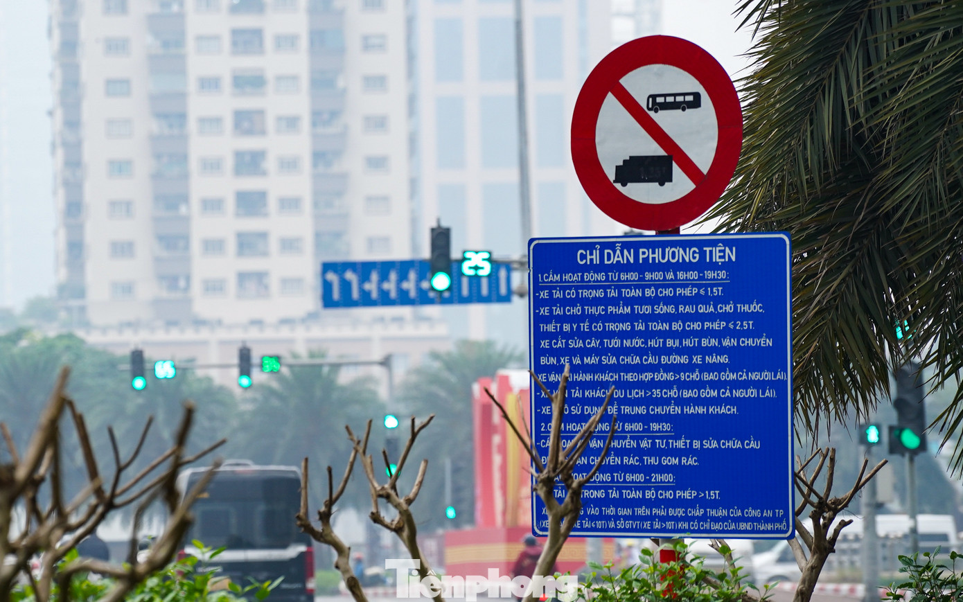 Biển chỉ dẫn tại khu vực nút giao Đại lộ Thăng Long - Trần Duy Hưng bị che khuất bởi cành cây.