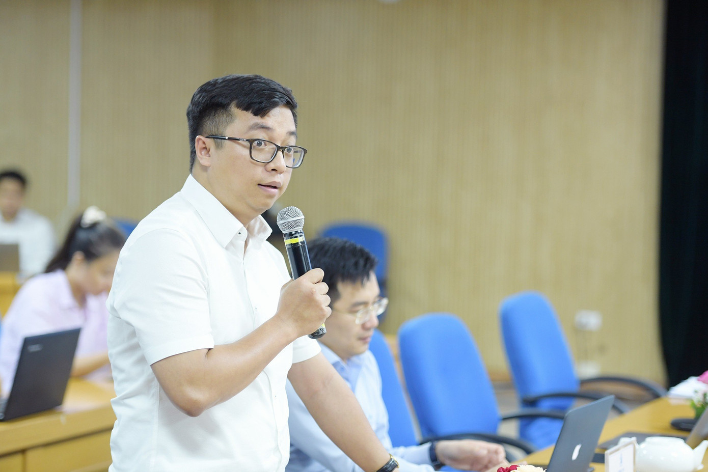 Anh Nguyễn Đức Nguyên, Ủy viên Ban Thư ký T.Ư Hội SVVN phát biểu tại hội nghị. Ảnh: Dương Triều