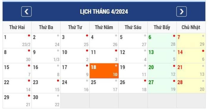 Ngày Giỗ Tổ Hùng Vương năm 2024 rơi vào ngày thứ 5.