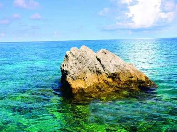 Bãi đá Scarborough tranh chấp giữa Trung Quốc với Philippines. Khi triều lên chỉ có một mỏm đá màu vàng nhô lên