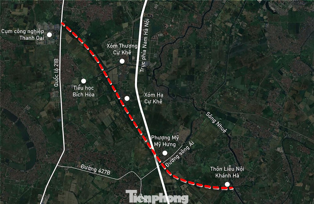 Hình ảnh sơ đồ tuyến đường vành đai 4 qua 6 xã của huyện Thanh Oai (thành phố Hà Nội).