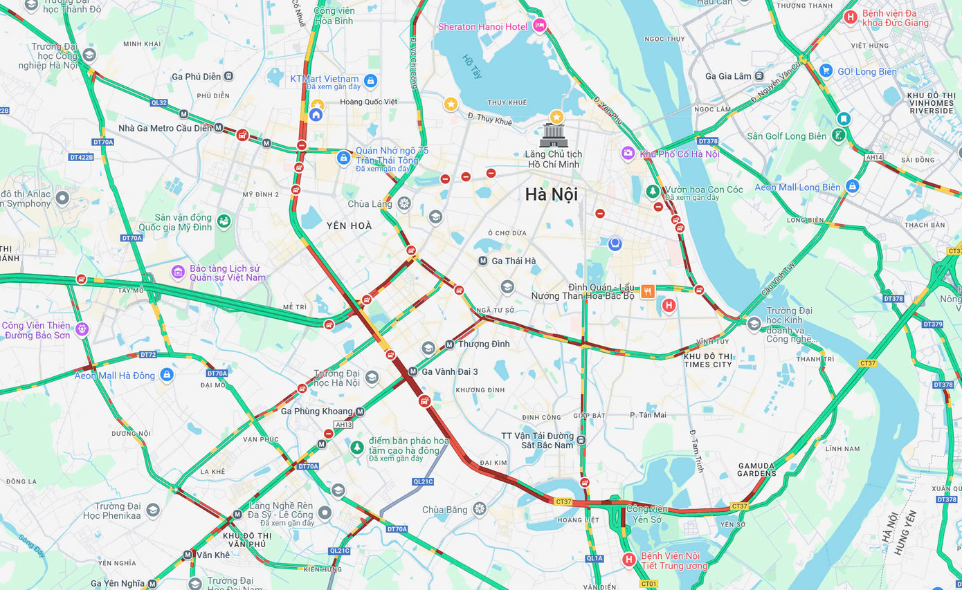 Hình ảnh những tuyến đường như "tê liệt" được chụp từ google thời điểm 18h30 ngày 31/12.