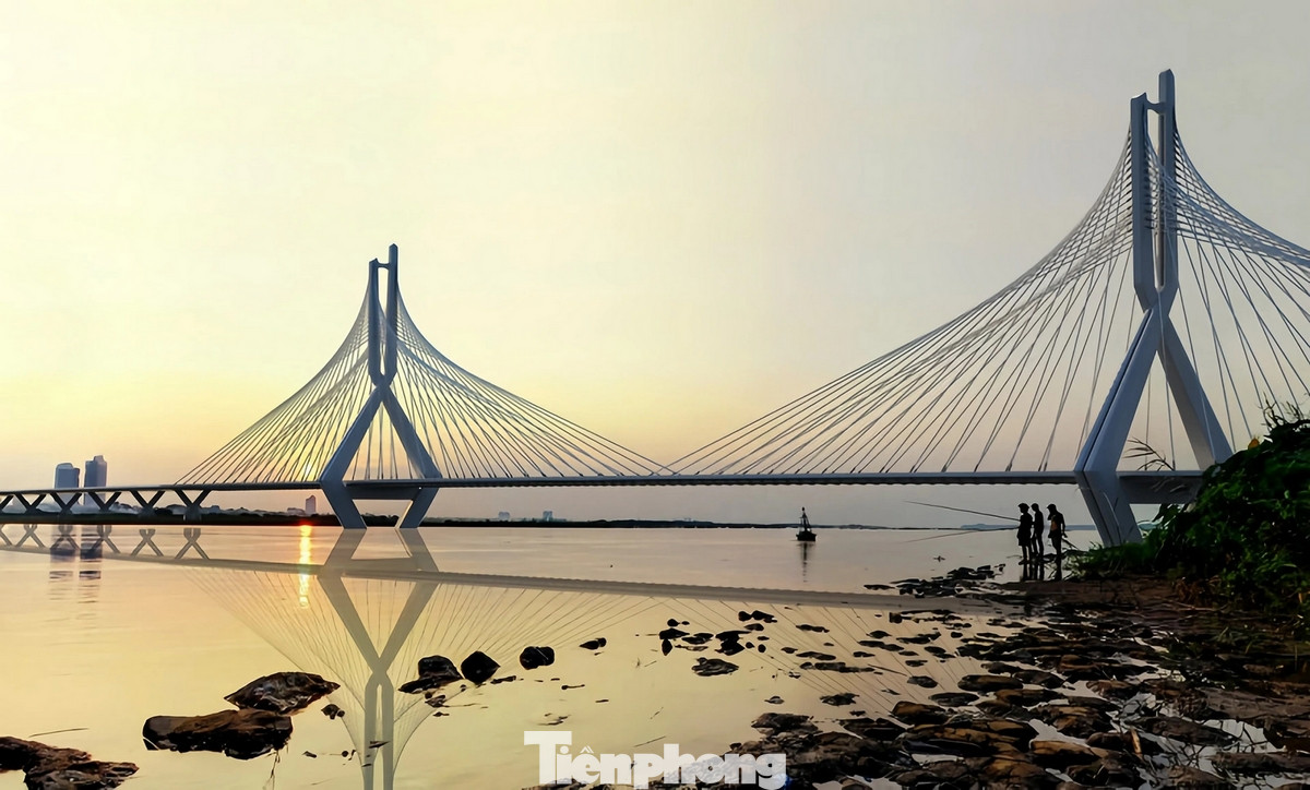 Phối cảnh cầu Tứ Liên và nếu đúng kế hoạch dự kiến thì cầu Tứ Liên sẽ là cây cầu dây văng thứ 2 bắc qua sông Hồng tại khu vực Thủ đô.