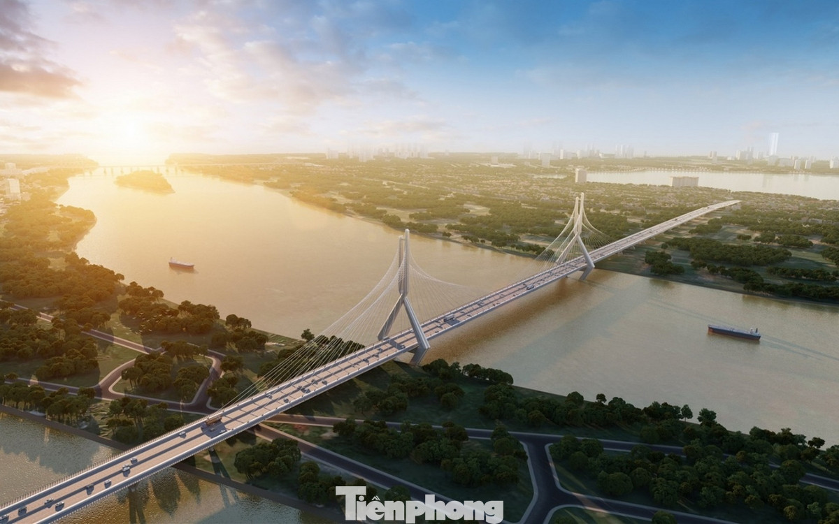 Phối cảnh cầu Tứ Liên và nếu đúng kế hoạch dự kiến thì cầu Tứ Liên sẽ là cây cầu dây văng thứ 2 bắc qua sông Hồng tại khu vực Thủ đô.