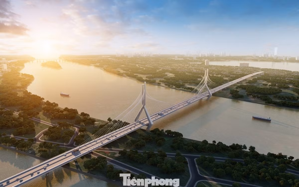 Phối cảnh cầu Tứ Liên và nếu đúng kế hoạch dự kiến thì cầu Tứ Liên sẽ là cây cầu dây văng thứ 2 bắc qua sông Hồng tại khu vực Thủ đô.