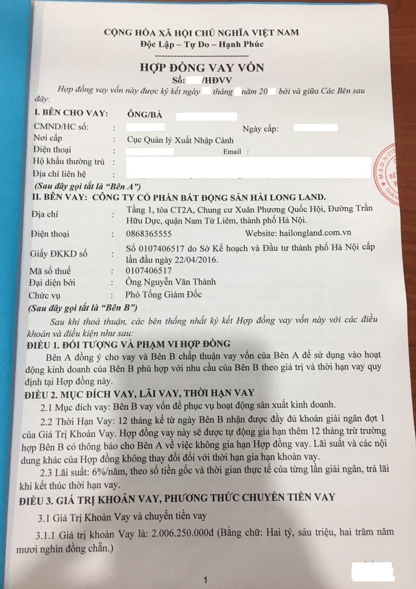 Dù đang trong quá trình san lấp, thi công cơ sở hạ tầng nhưng từ nhiều tháng qua Công ty CP BĐS Hải Long Land đã bán “lúa non” bằng cách ký hợp đồng vay vốn và kèm theo Phiếu đăng ký nhu cầu mà bản chất là thỏa thuận đặt cọc, giữ chỗ cho BĐS hình thành trong tương lai khi chưa đủ điều kiện huy động vốn. Dù đang trong quá trình san lấp, thi công cơ sở hạ tầng nhưng từ nhiều tháng qua Công ty CP BĐS Hải Long Land đã bán “lúa non” bằng cách ký hợp đồng vay vốn và kèm theo Phiếu đăng ký nhu cầu mà bản chất là thỏa thuận đặt cọc, giữ chỗ cho BĐS hình thành trong tương lai khi chưa đủ điều kiện huy động vốn.