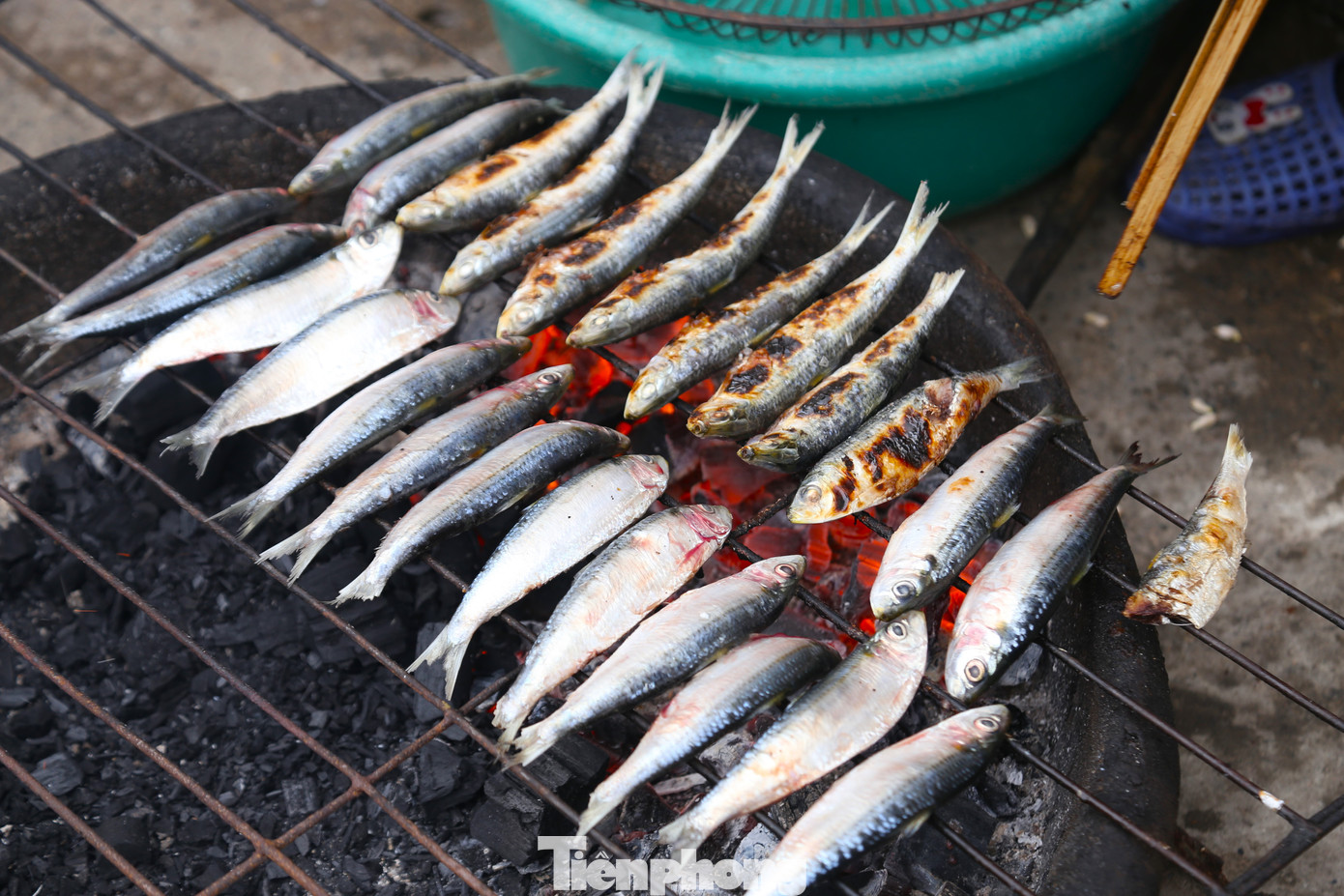 Việc nướng kịp thời sẽ giúp cá tươi, giữ trọn vị thơm ngon. Cá trích nướng được bán với giá 45.000 đồng/kg.