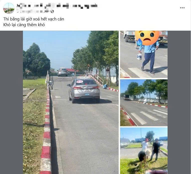 Bài đăng chia sẻ hình ảnh cơ quan chức năng xóa hết "vạch căn" ở khu vực sát hạch giấy phép lái xe. Bài đăng chia sẻ hình ảnh cơ quan chức năng xóa hết "vạch căn" ở khu vực sát hạch giấy phép lái xe.