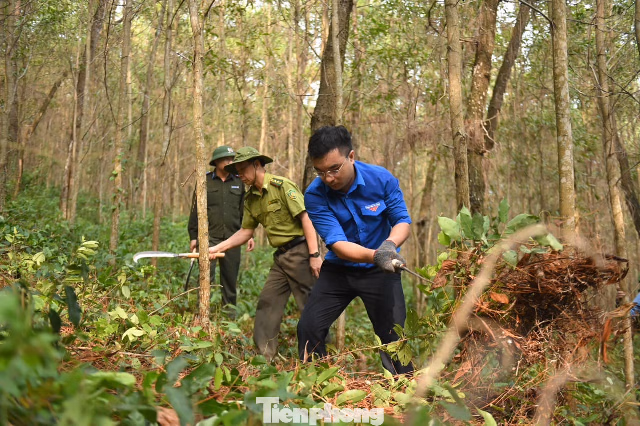 Huyện đoàn, Chi đoàn Công an huyện Quỳnh Lưu, Lữ đoàn Pháo Binh 16 và Lữ đoàn Xe tăng 215 phối hợp tổ chức ra quân Phòng cháy chữa cháy rừng và thu gom thực bì tại khu vực Truông Ách, xã Ngọc Sơn.