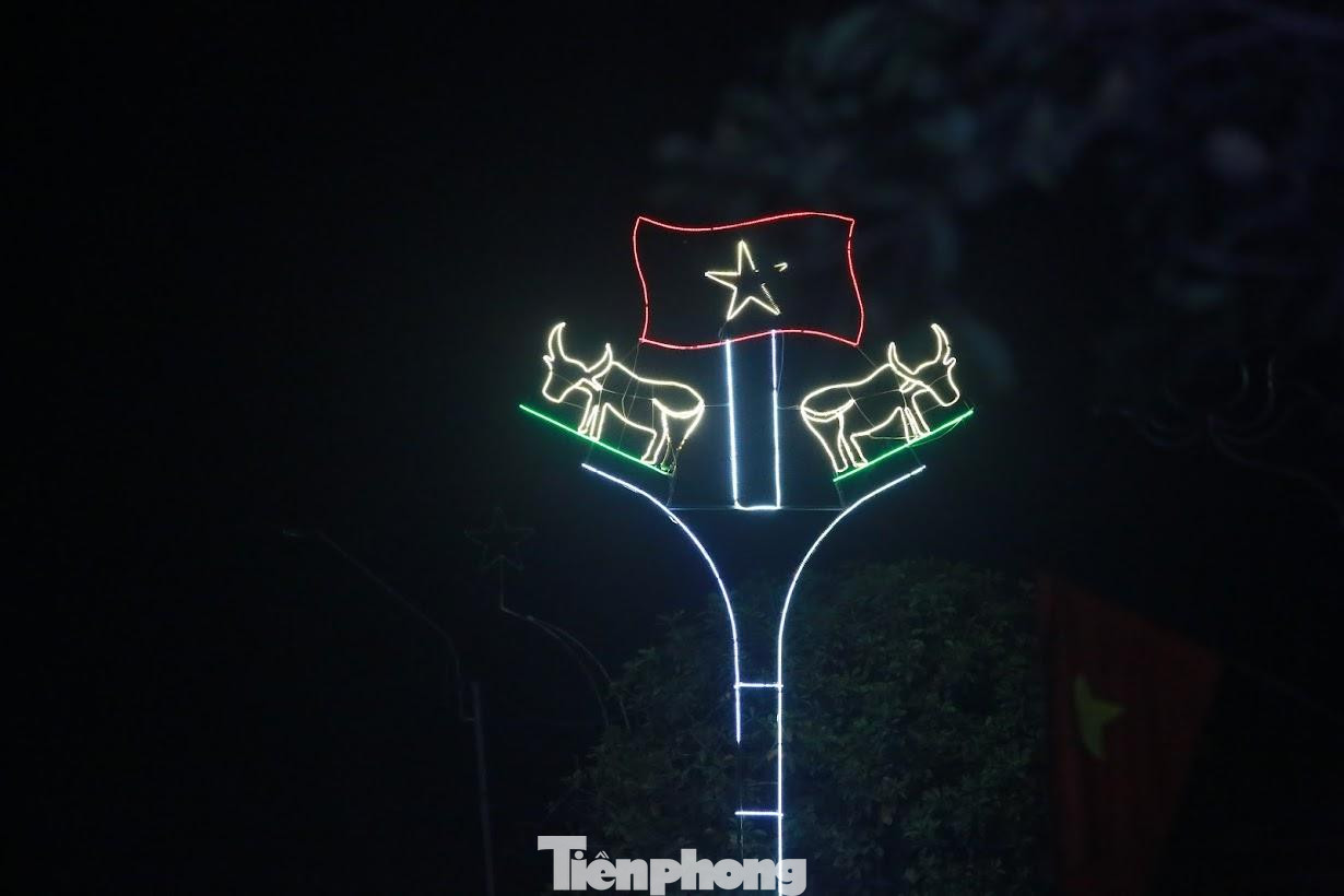 Những cây nêu gắn cả biểu tượng quốc hoa, quốc kỳ chào đón năm mới.