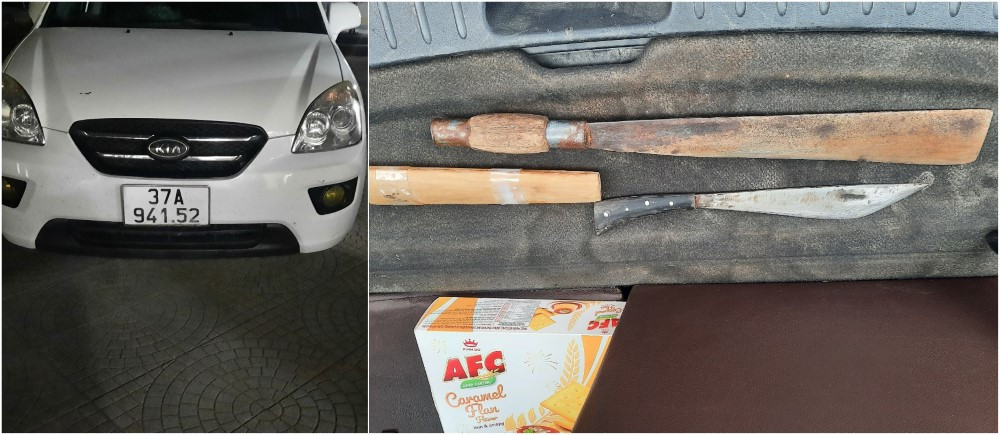 Hung khí đối tượng Tuấn giấu trên xe Hung khí đối tượng Tuấn giấu trên xe