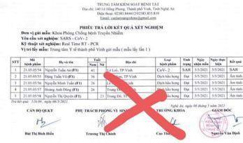 Phiếu trả lời kết quả xét nghiệm bị làm giả lan truyền trên mạng xã hội.