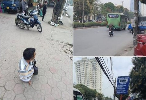 Hình ảnh người đàn ông khuyết tật bị xe buýt bỏ rơi trên đường phố TP. Vinh.