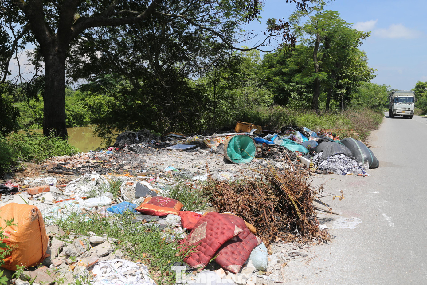 Rác thải vứt đầy hai bên đường