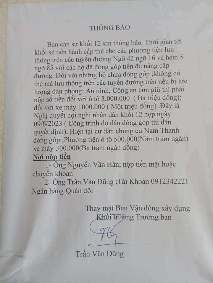Bản thông báo của Khối trưởng khối 12 phường Cửa Nam, TP Vinh Bản thông báo của Khối trưởng khối 12 phường Cửa Nam, TP Vinh
