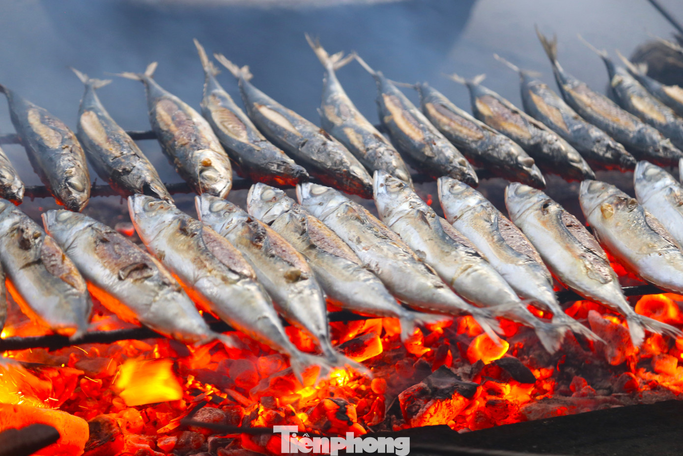 Mỗi mẻ cá nướng cần điều chỉnh lửa, than đỏ đủ độ trong khoảng 10-15 phút.