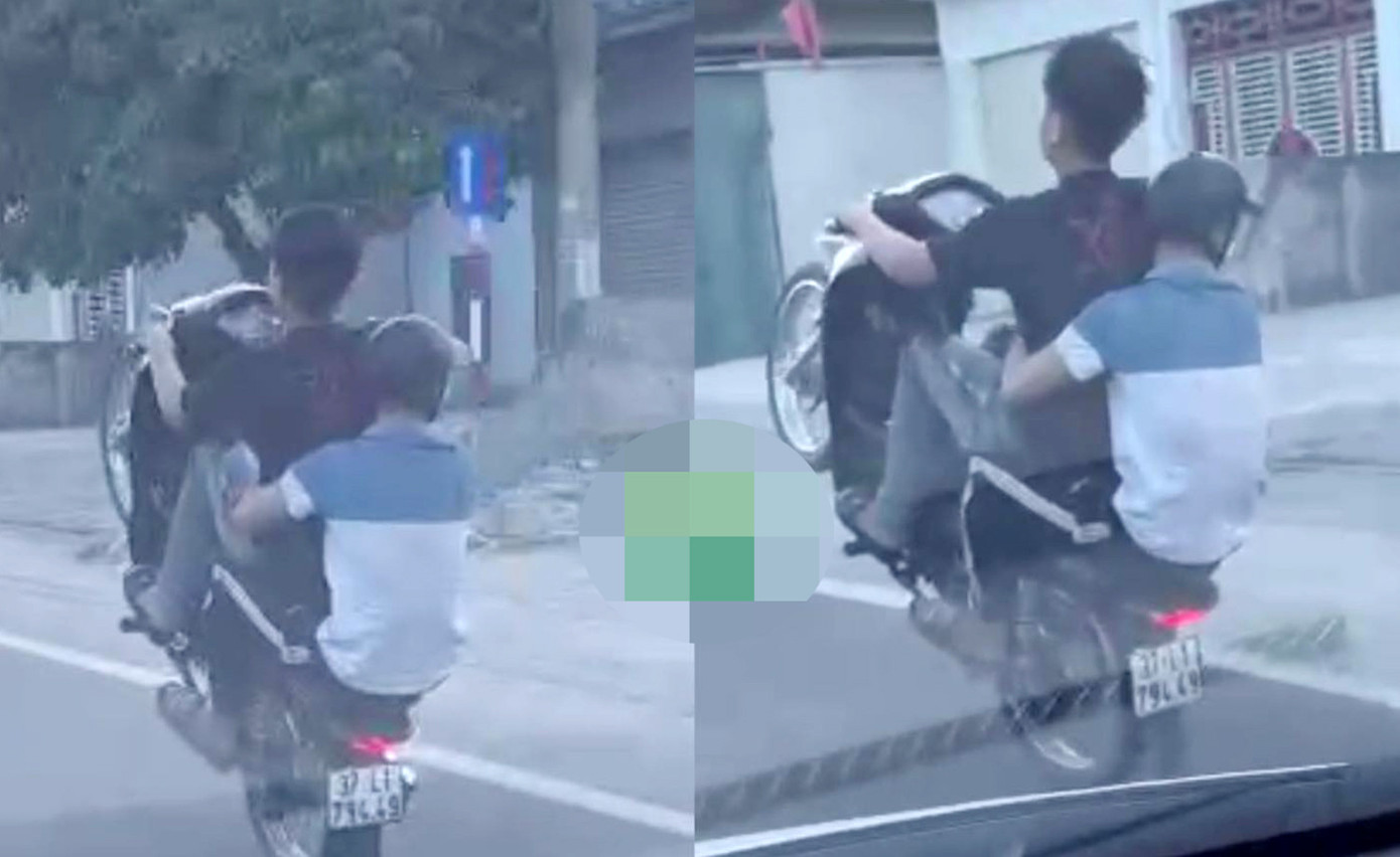 Hình ảnh nam thanh niên điều khiển xe máy bốc đầu trên QL1A