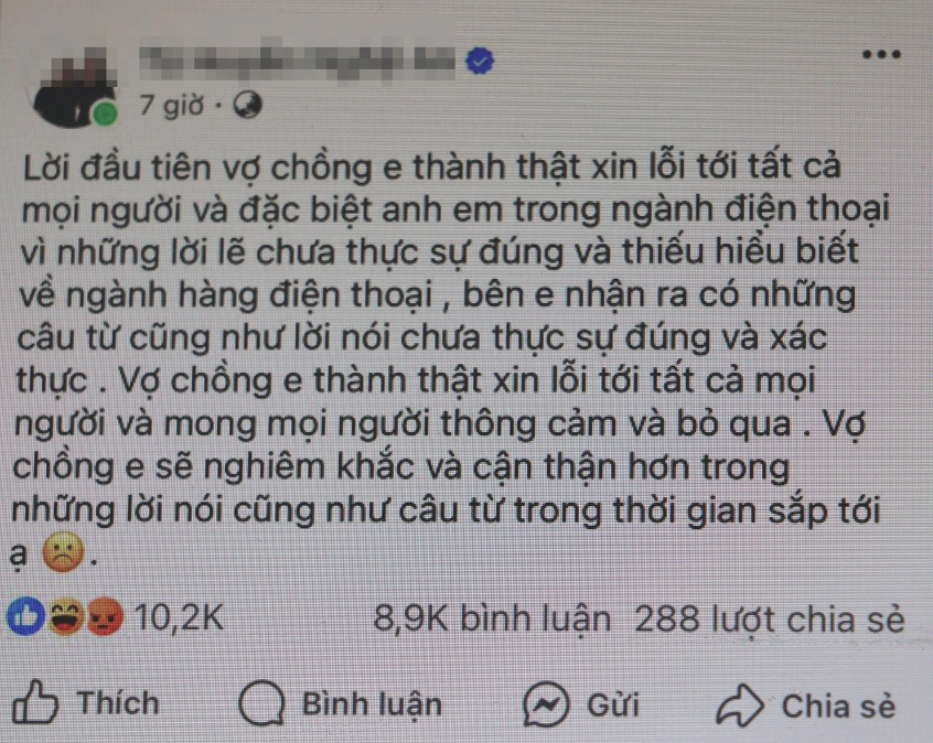 Vợ chồng TikToker xin lỗi trên trang Fanpage có hơn 1 triệu lượt theo dõi